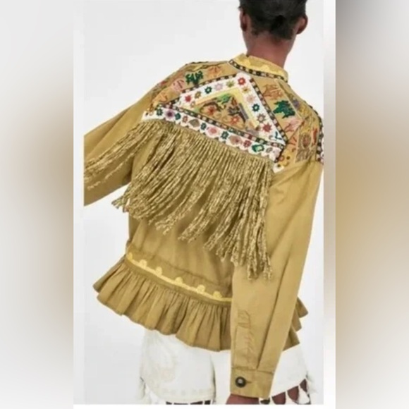 Zara Jackets & Blazers - Zara Embroidered Fringe Tan Jacket